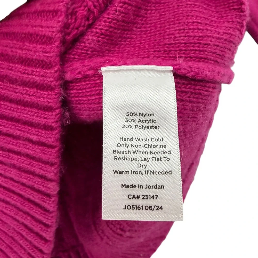 Talbots Womens XL Magenta Cable Knit Mock Neck Sweater Gold Button Cuffs